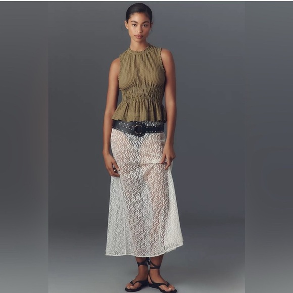 Anthropologie Maeve Smocked Halter Top Olive Green XS Boho Bohemian Chic Fall - Picture 4 of 13